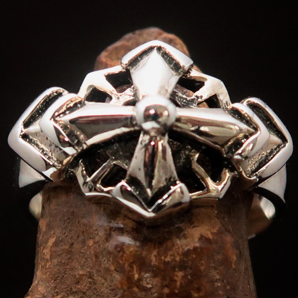 Mens Sterling Silver Ring Eight Arrows Mariners Cross - BikeRing4u