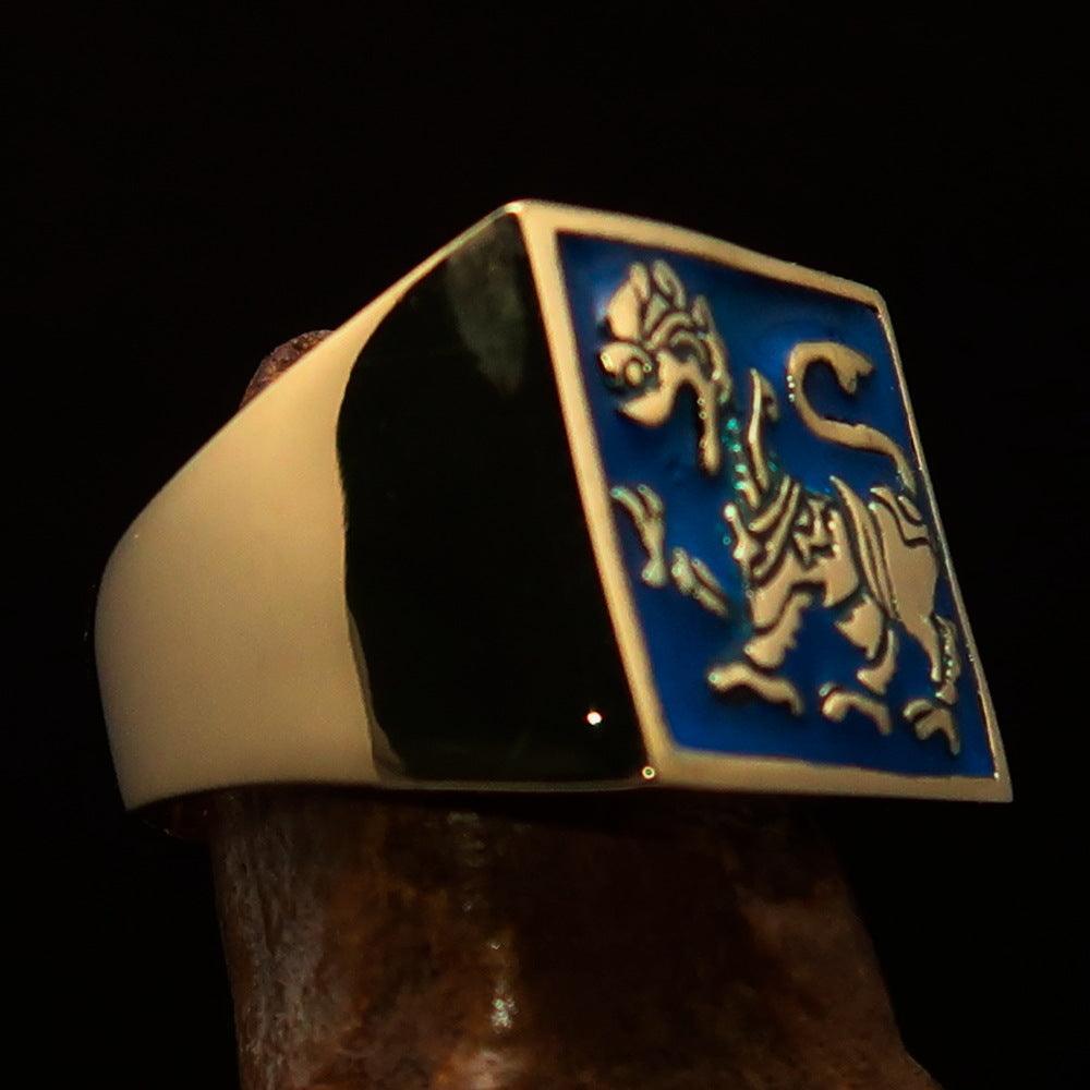 Perfectly crafted Men's blue Sinhalese Lion Pinky Ring - Solid Brass - BikeRing4u