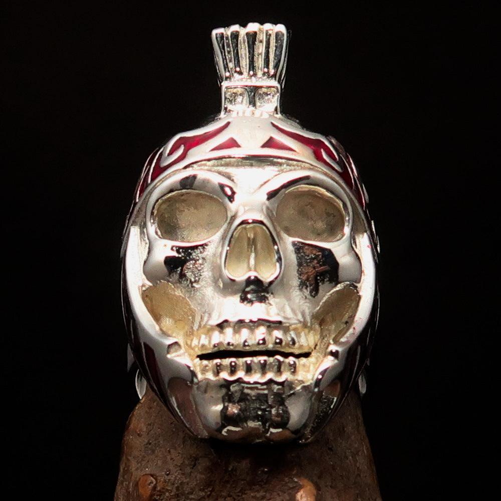 Excellent crafted Men's Skull Biker Ring red Roman Centurion - Sterling Silver - BikeRing4u