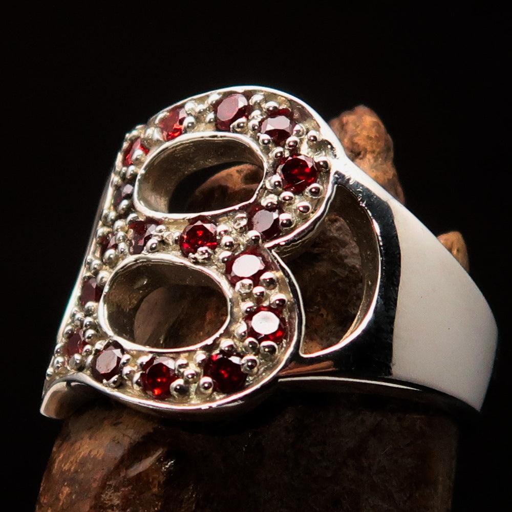 Excellent crafted Initial Ring Bold Letter B - 17 red CZ - Sterling Silver - BikeRing4u