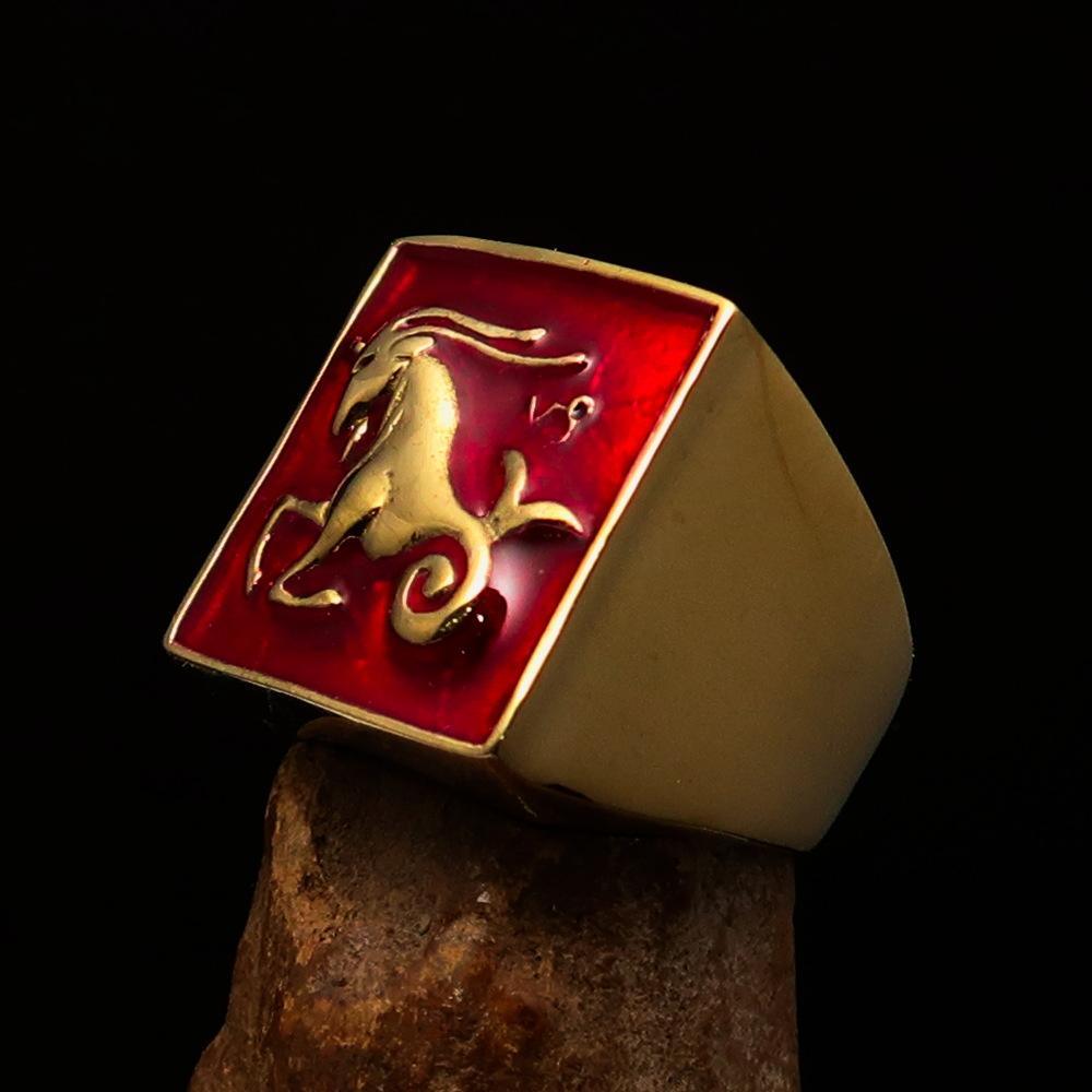 Brass Men's Zodiac Ring Capricorn in Red - BikeRing4u