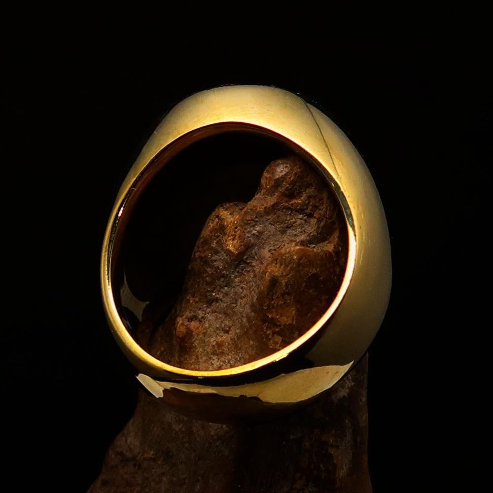 Nicely crafted domed Men's Buddhist Ring Red Aum Symbol - Solid Brass - BikeRing4u