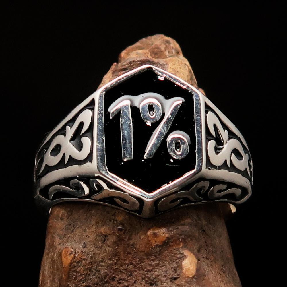 Excellent crafted Men's Black Outlaw Biker Ring 1% - Sterling Silver - BikeRing4u