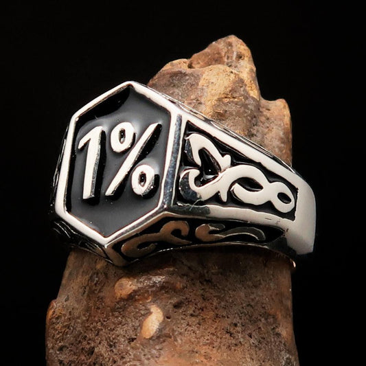 Excellent crafted Men's Black Outlaw Biker Ring 1% - Sterling Silver - BikeRing4u
