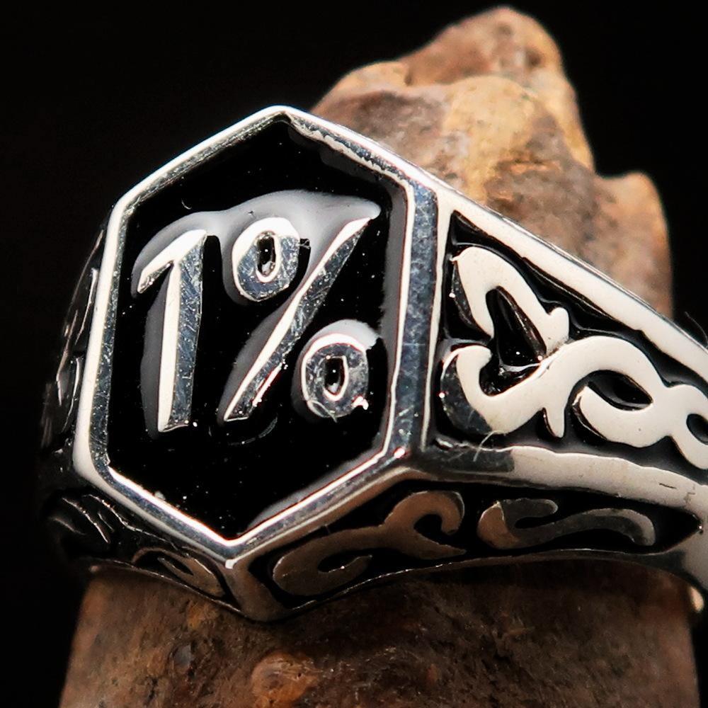 Excellent crafted Men's Black Outlaw Biker Ring 1% - Sterling Silver - BikeRing4u