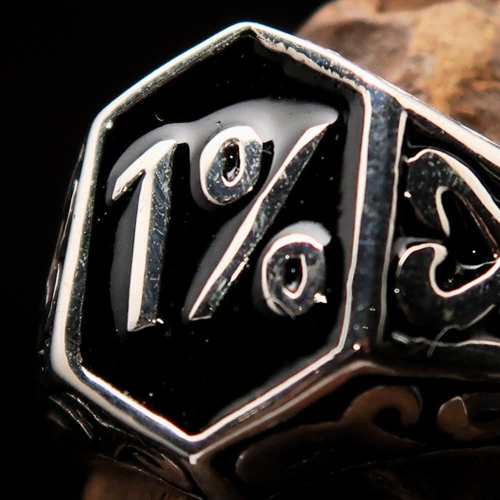 Excellent crafted Men's Black Outlaw Biker Ring 1% - Sterling Silver - BikeRing4u
