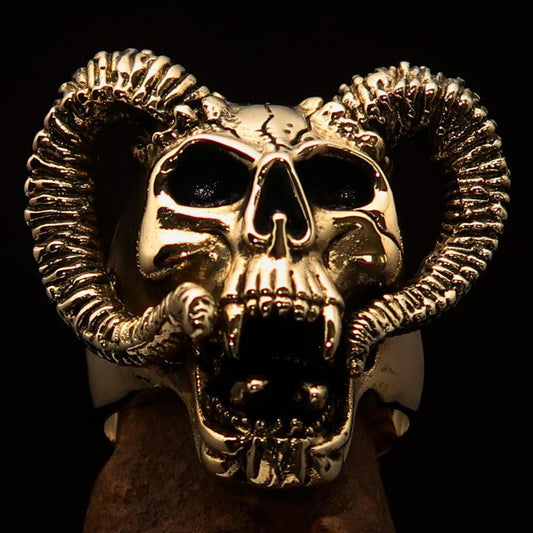 Excellent crafted Men's Brass Biker Ring Horned Ram Skull - BikeRing4u