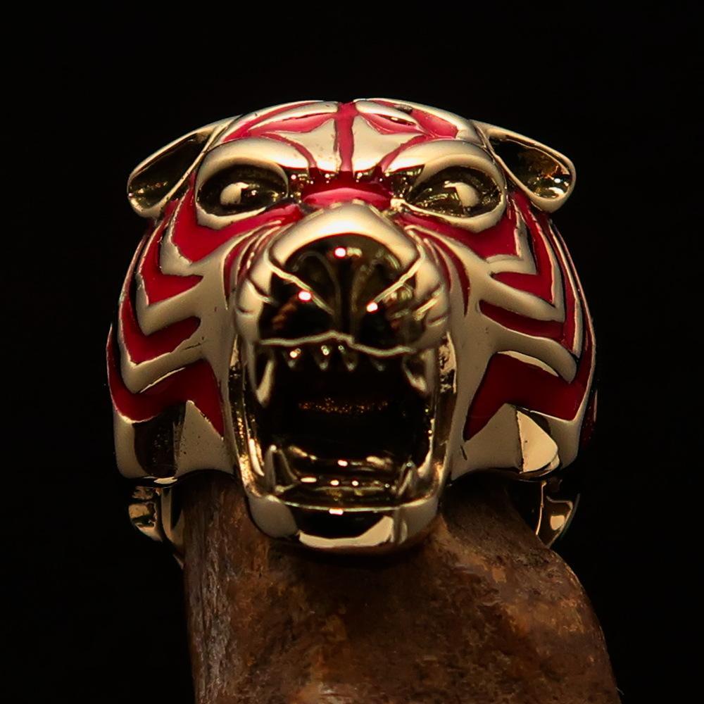 Excellent crafted Men's Animal Ring Male Tiger Red - Brass - BikeRing4u