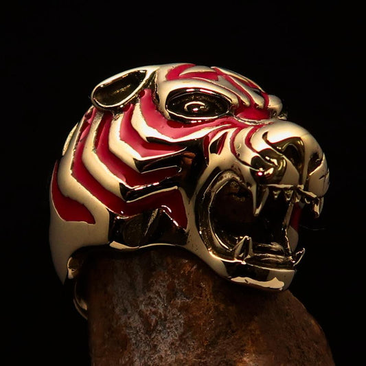 Excellent crafted Men's Animal Ring Male Tiger Red - Brass - BikeRing4u