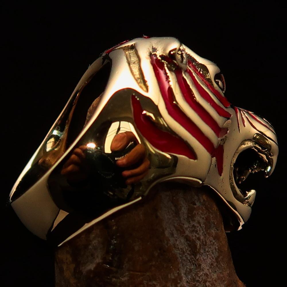 Excellent crafted Men's Animal Ring Male Tiger Red - Brass - BikeRing4u