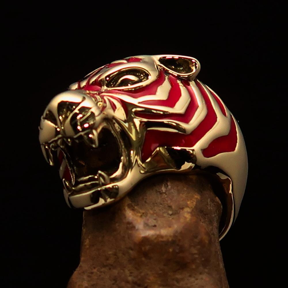 Excellent crafted Men's Animal Ring Male Tiger Red - Brass - BikeRing4u