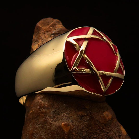 Nicely crafted Men's Hebrew Pinky Ring Red Star of David - Solid Brass - BikeRing4u