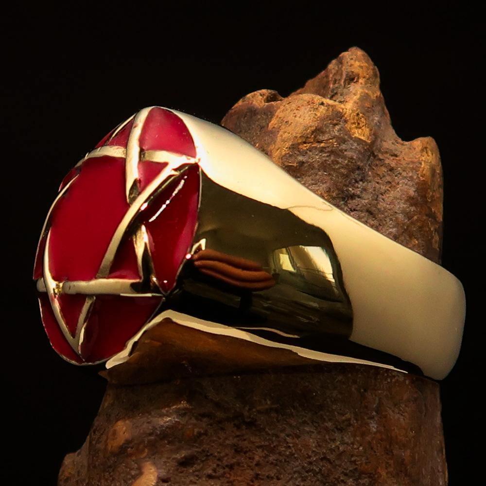 Nicely crafted Men's Hebrew Pinky Ring Red Star of David - Solid Brass - BikeRing4u