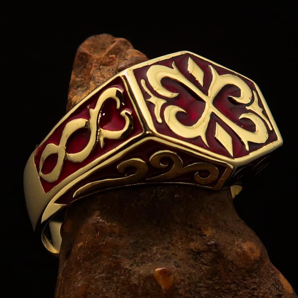 Excellent crafted Men's Medieval Ring Red Oriental Crest Solid Brass - BikeRing4u