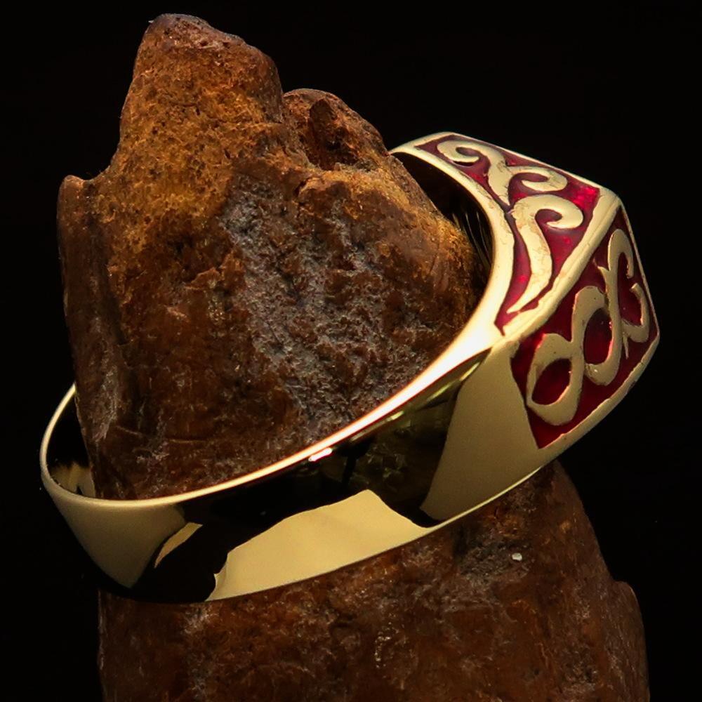 Excellent crafted Men's Medieval Ring Red Oriental Crest Solid Brass - BikeRing4u
