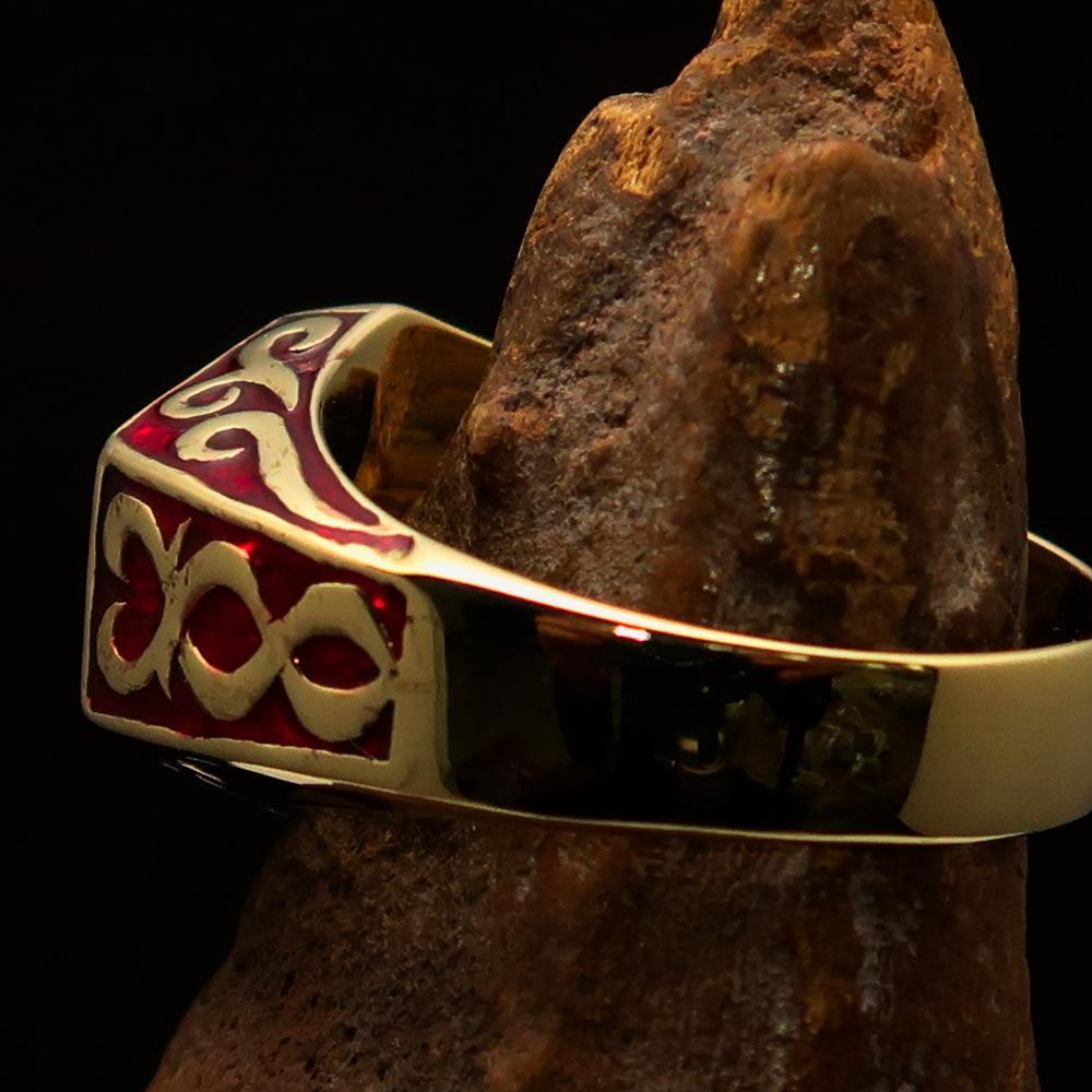 Excellent crafted Men's Medieval Ring Red Oriental Crest Solid Brass - BikeRing4u