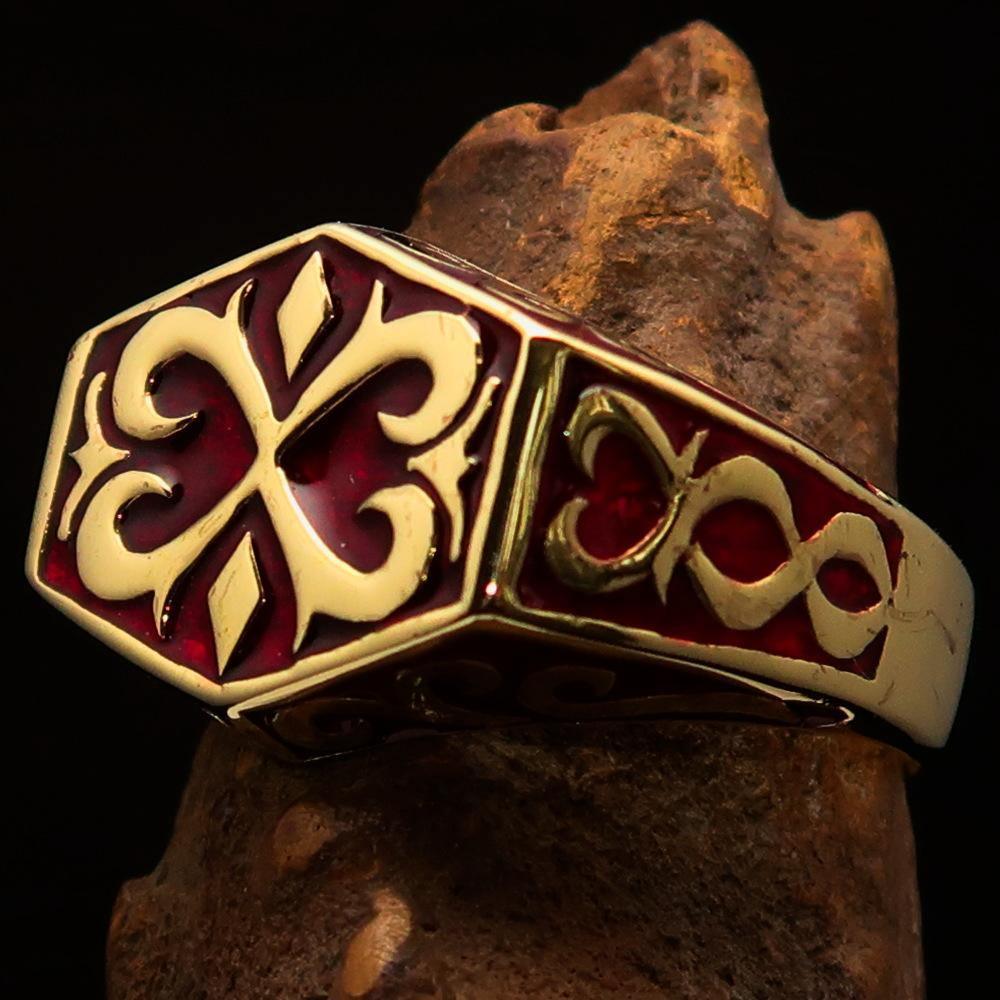 Excellent crafted Men's Medieval Ring Red Oriental Crest Solid Brass - BikeRing4u