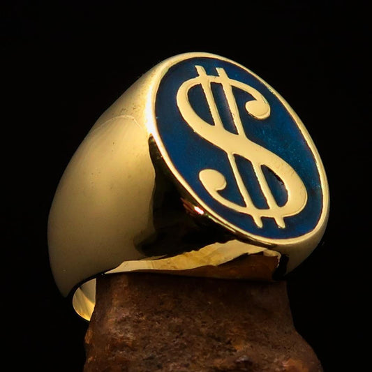 Excellent crafted Men's Currency Ring US Dollar Symbol Blue - Solid Brass - BikeRing4u