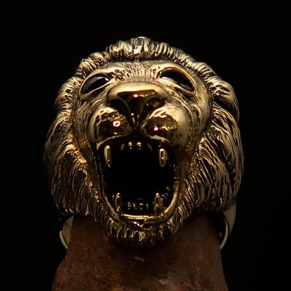 Excellent crafted Men's Animal Ring Male Lion Red CZ Eyes - Solid Brass - BikeRing4u