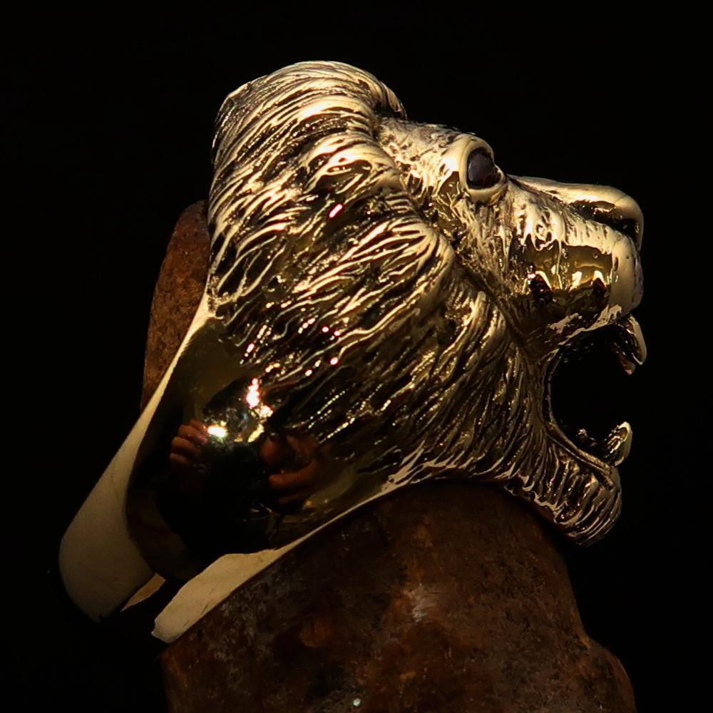 Excellent crafted Men's Animal Ring Male Lion Red CZ Eyes - Solid Brass - BikeRing4u