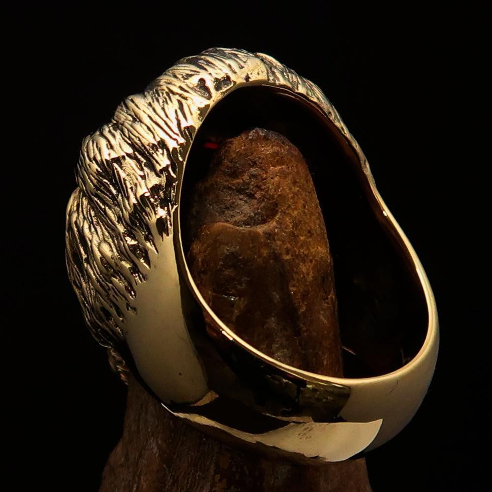 Excellent crafted Men's Animal Ring Male Lion Red CZ Eyes - Solid Brass - BikeRing4u