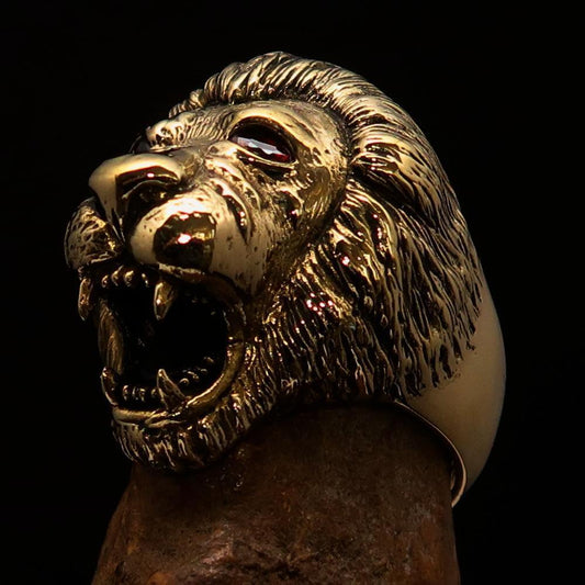 Excellent crafted Men's Animal Ring Male Lion Red CZ Eyes - Solid Brass - BikeRing4u