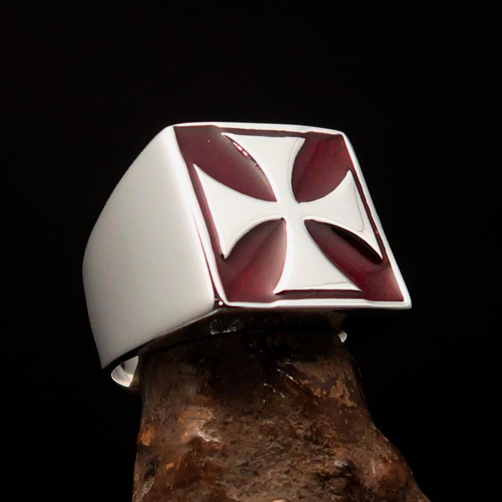 Perfectly crafted Men's Biker Ring red Iron Cross - Sterling Silver - BikeRing4u