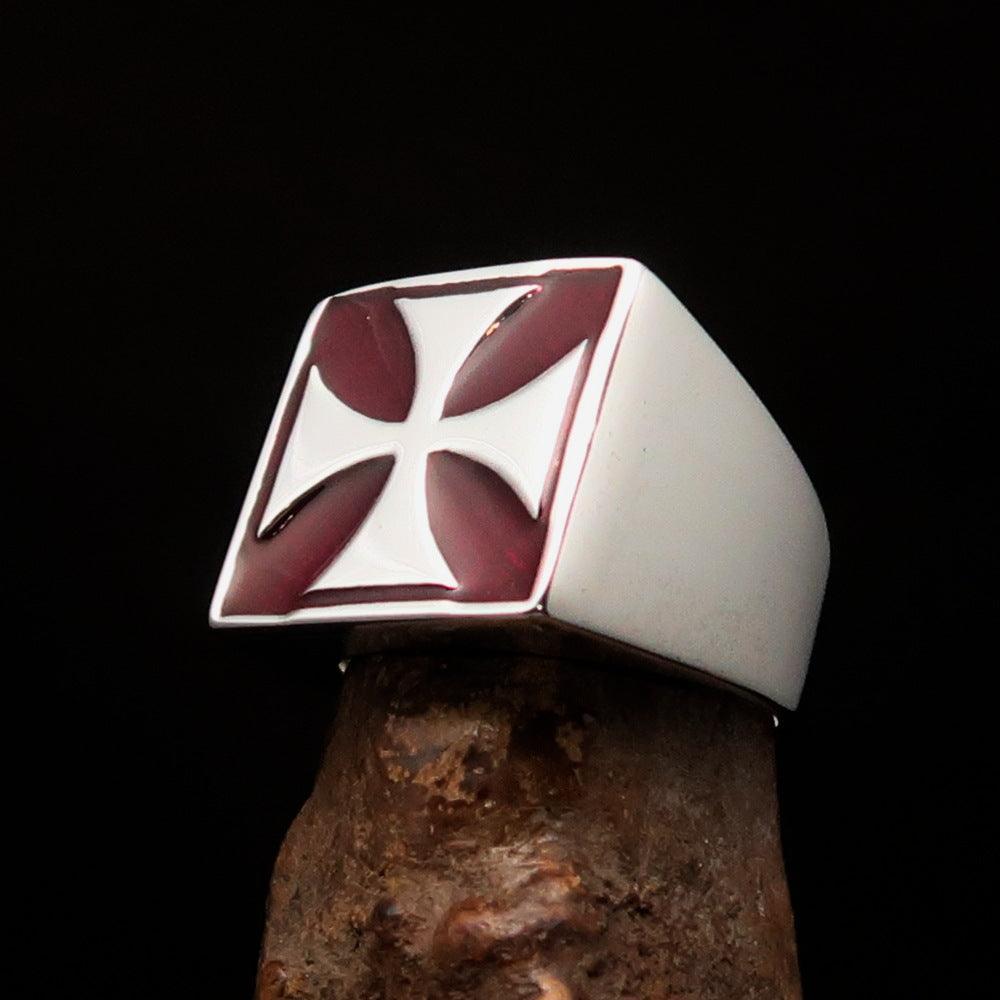 Perfectly crafted Men's Biker Ring red Iron Cross - Sterling Silver - BikeRing4u