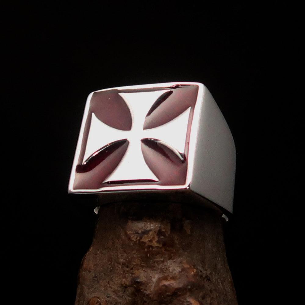 Perfectly crafted Men's Biker Ring red Iron Cross - Sterling Silver - BikeRing4u