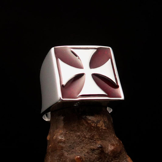 Perfectly crafted Men's Biker Ring red Iron Cross - Sterling Silver - BikeRing4u
