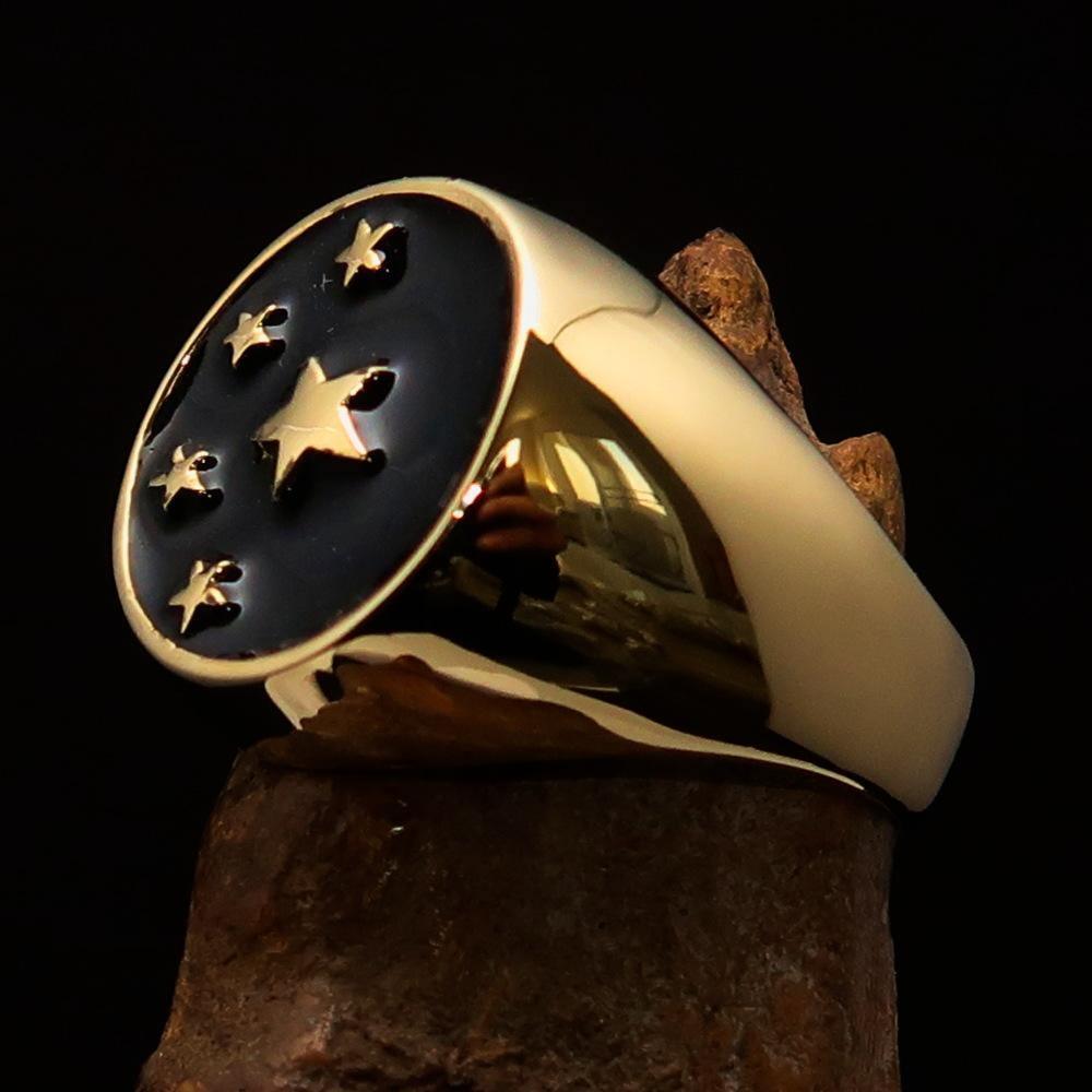 Perfectly crafted Men's Chinese Flag Ring Black - Solid Brass - BikeRing4u