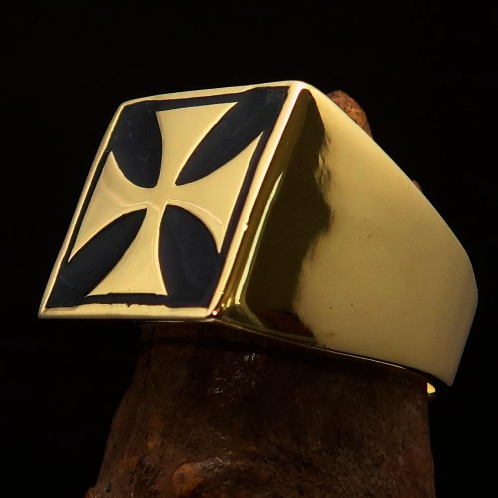 Perfectly crafted Men's Biker Ring Iron Cross Black - Solid Brass - BikeRing4u