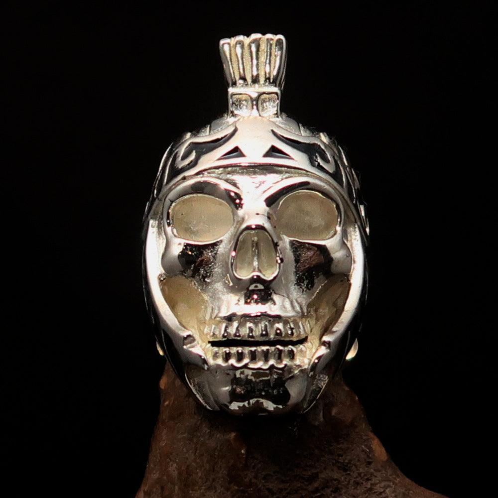 Excellent crafted Men's Skull Biker Ring black Roman Centurion - Sterling Silver - BikeRing4u