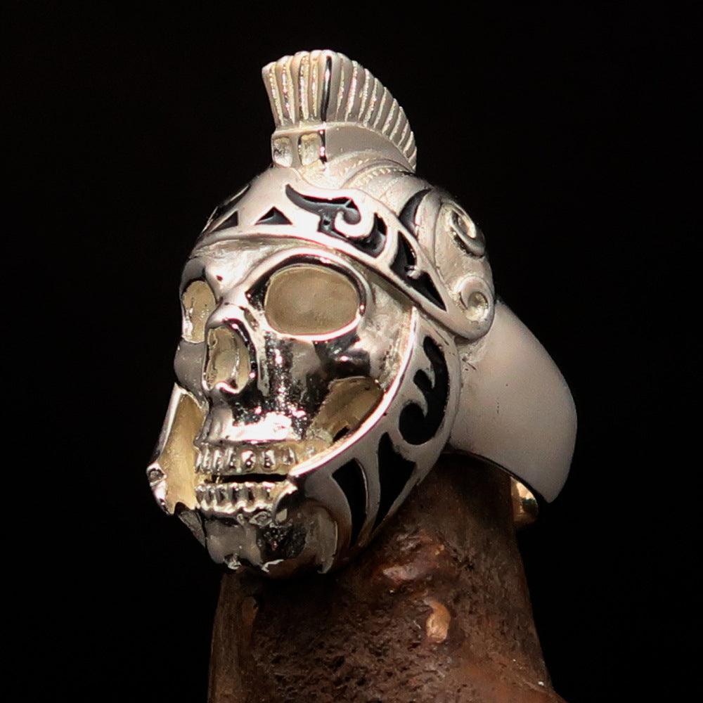 Excellent crafted Men's Skull Biker Ring black Roman Centurion - Sterling Silver - BikeRing4u