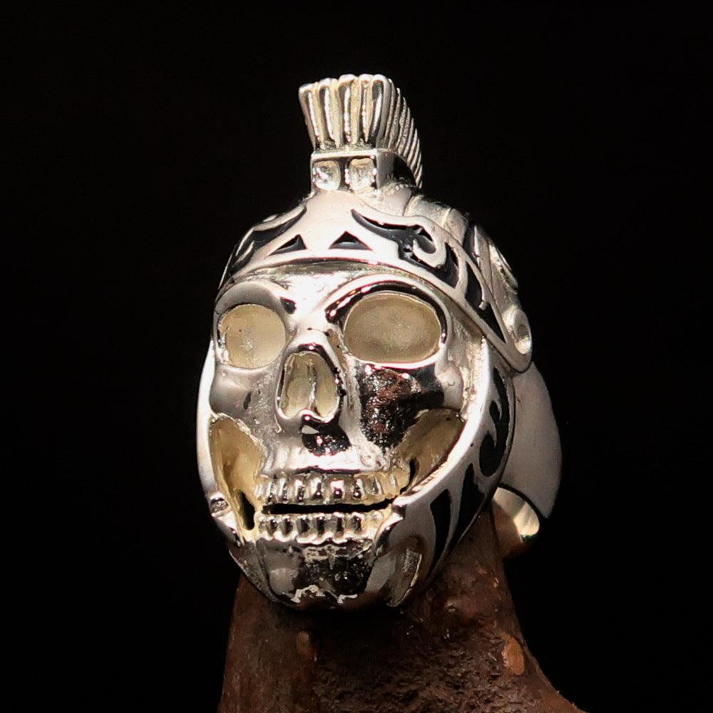 Excellent crafted Men's Skull Biker Ring black Roman Centurion - Sterling Silver - BikeRing4u