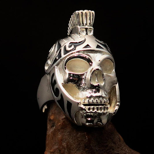 Excellent crafted Men's Skull Biker Ring black Roman Centurion - Sterling Silver - BikeRing4u