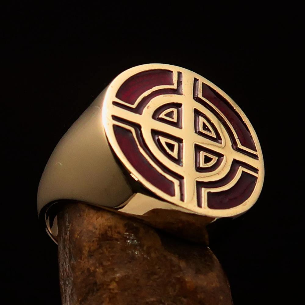 Perfectly crafted Men's Biker Ring Celtic Cross Red - Solid Brass - BikeRing4u