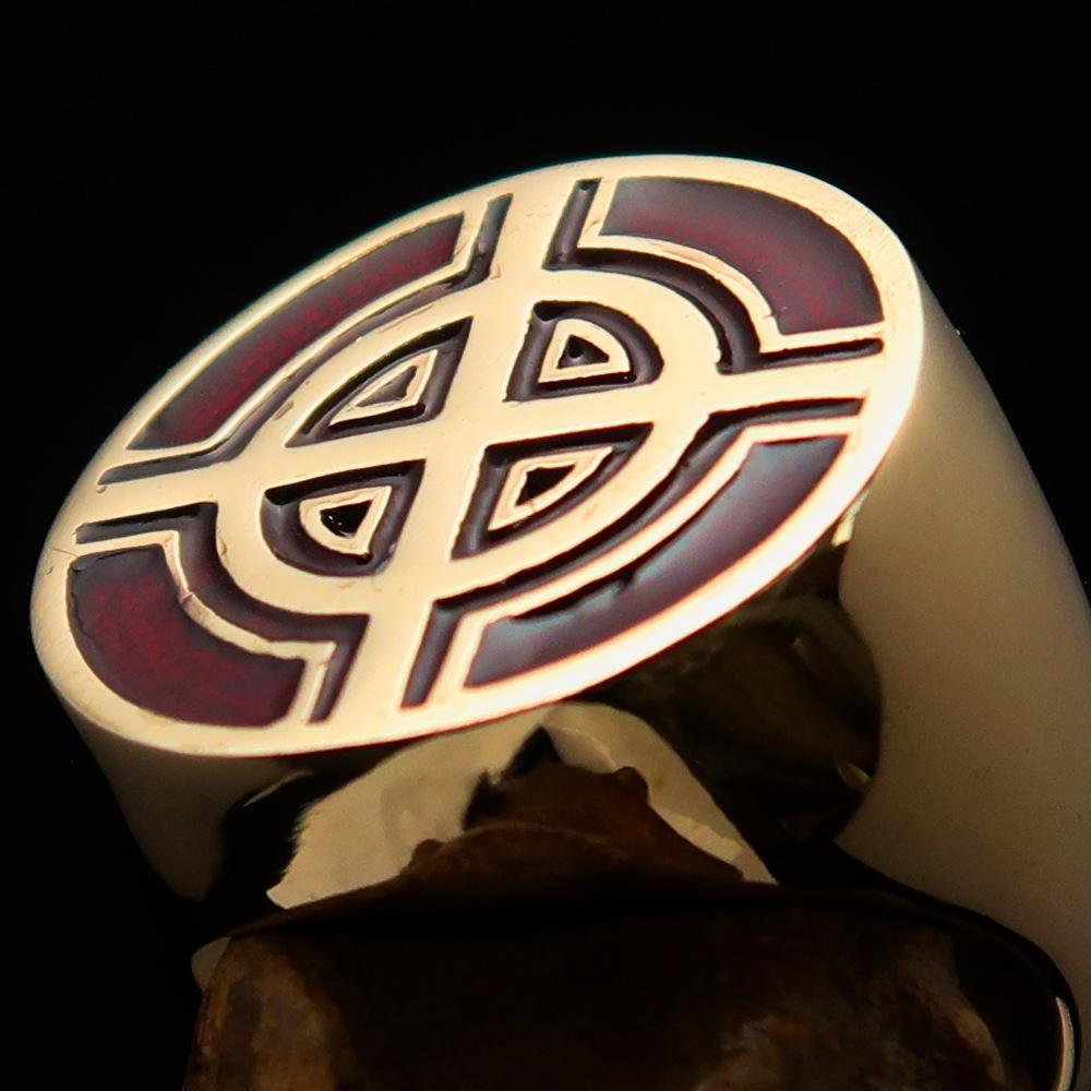 Perfectly crafted Men's Biker Ring Celtic Cross Red - Solid Brass - BikeRing4u