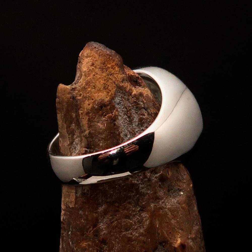 Nicely crafted Men's Pirate Ring green Jolly Roger crossed Bones Skull - Sterling Silver - BikeRing4u