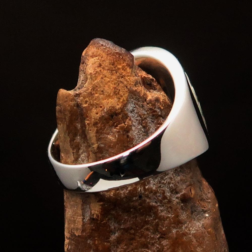 Excellent crafted ancient green Celtic Birgit's Cross Men's Ring - Sterling Silver - BikeRing4u