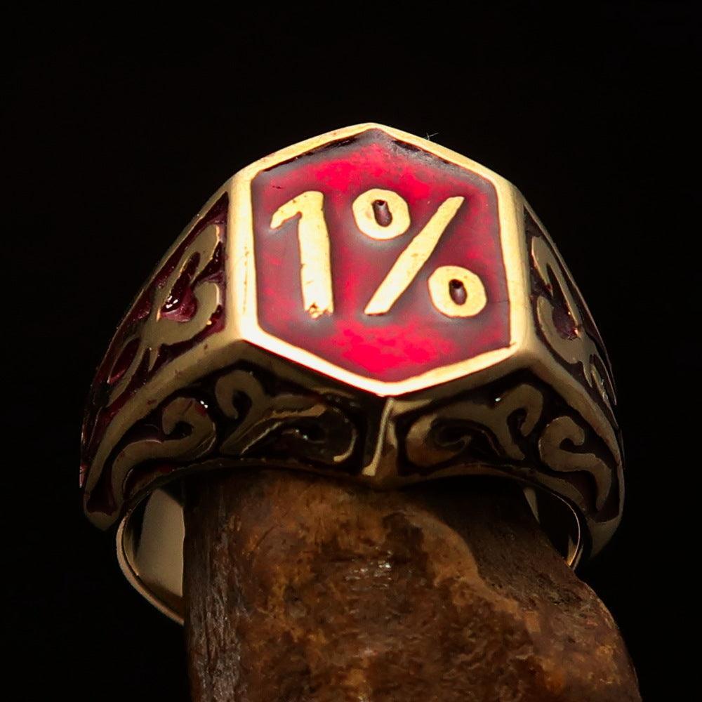 Excellent crafted Men's Red Outlaw Biker Ring 1% - Solid Brass - BikeRing4u