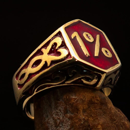 Excellent crafted Men's Red Outlaw Biker Ring 1% - Solid Brass - BikeRing4u