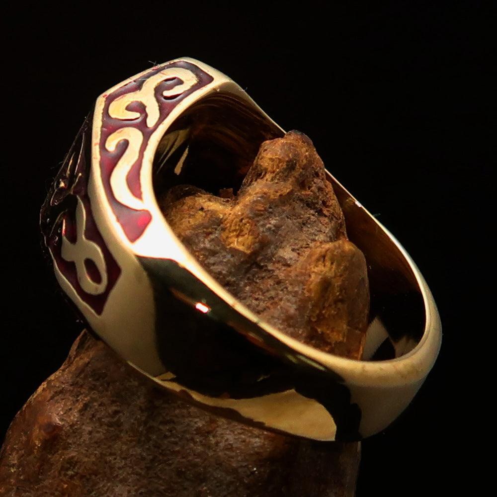 Excellent crafted Men's Red Outlaw Biker Ring 1% - Solid Brass - BikeRing4u