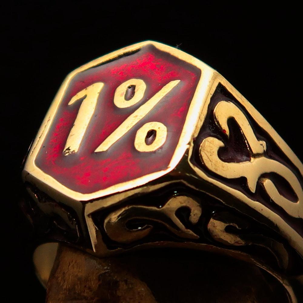 Excellent crafted Men's Red Outlaw Biker Ring 1% - Solid Brass - BikeRing4u