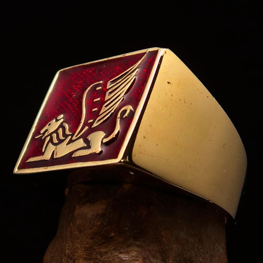 Perfectly crafted Men's Ring winged Lion of Venice Red - Solid Brass - BikeRing4u