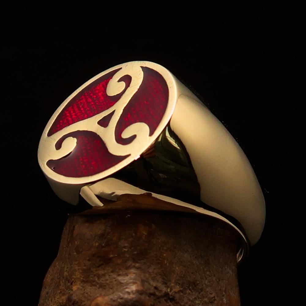 Perfectly crafted Men's Celtic Triade Ring Red Triskele - Solid Brass - BikeRing4u