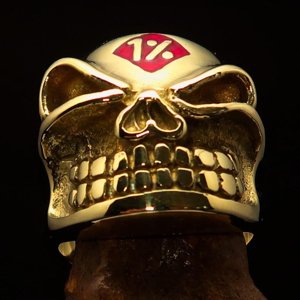Nicely Crafted Men's Outlaw red 1% er Gnome Skull Ring - Solid Brass - BikeRing4u