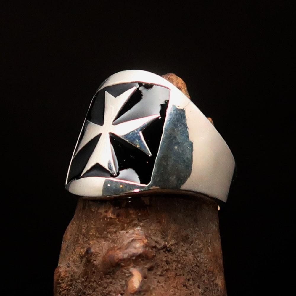Excellent crafted Men's Maltese Cross Biker Ring Black - Sterling Silver - BikeRing4u