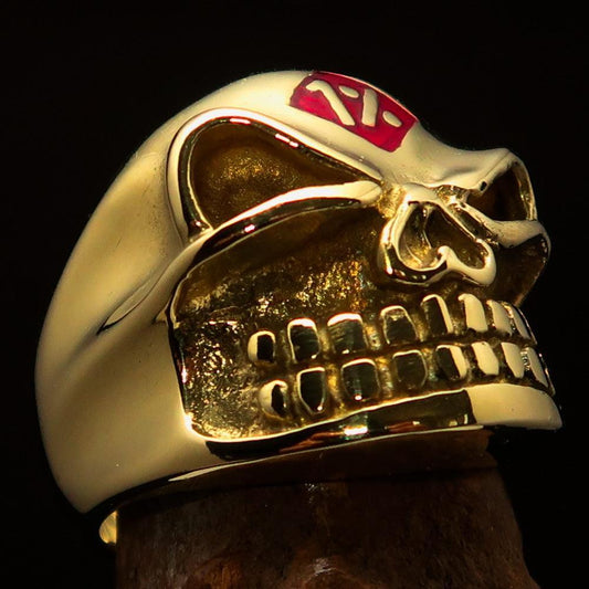 Nicely Crafted Men's Outlaw red 1% er Gnome Skull Ring - Solid Brass - BikeRing4u