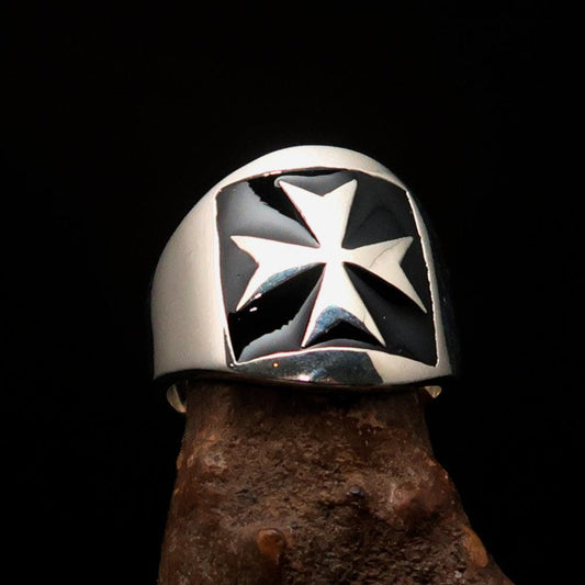 Excellent crafted Men's Maltese Cross Biker Ring Black - Sterling Silver - BikeRing4u